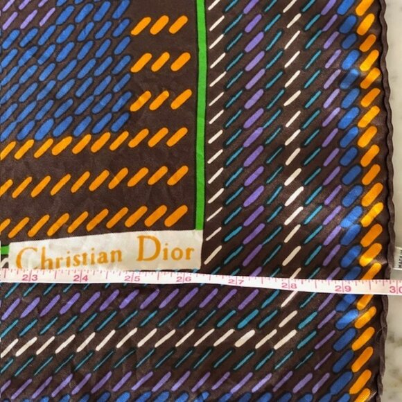 CHRISTIAN DIOR Silk Geometric Large Square Scarf Earth Tones Vintage - Picture 14 of 16